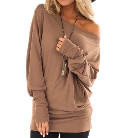 Tops - Mocha Off Shoulder Dolman Sleeve Top